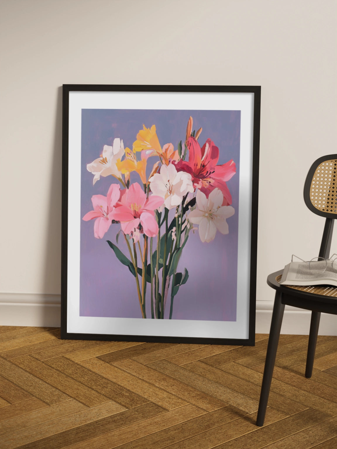 Друк Картина Букет Квітів на Блакитному Фоні