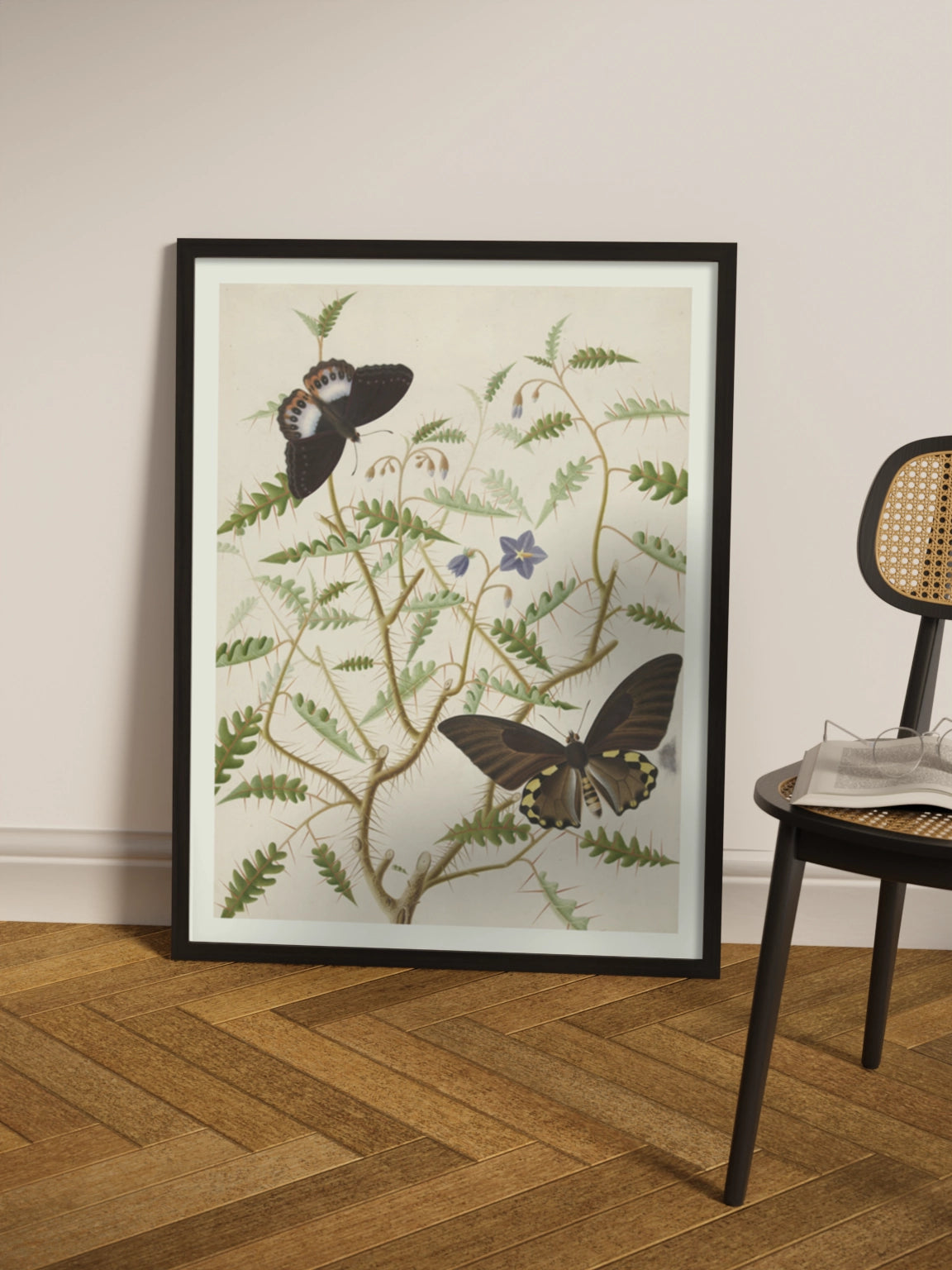 Картина "Квітучий кущ з двома екзотичними метеликами"