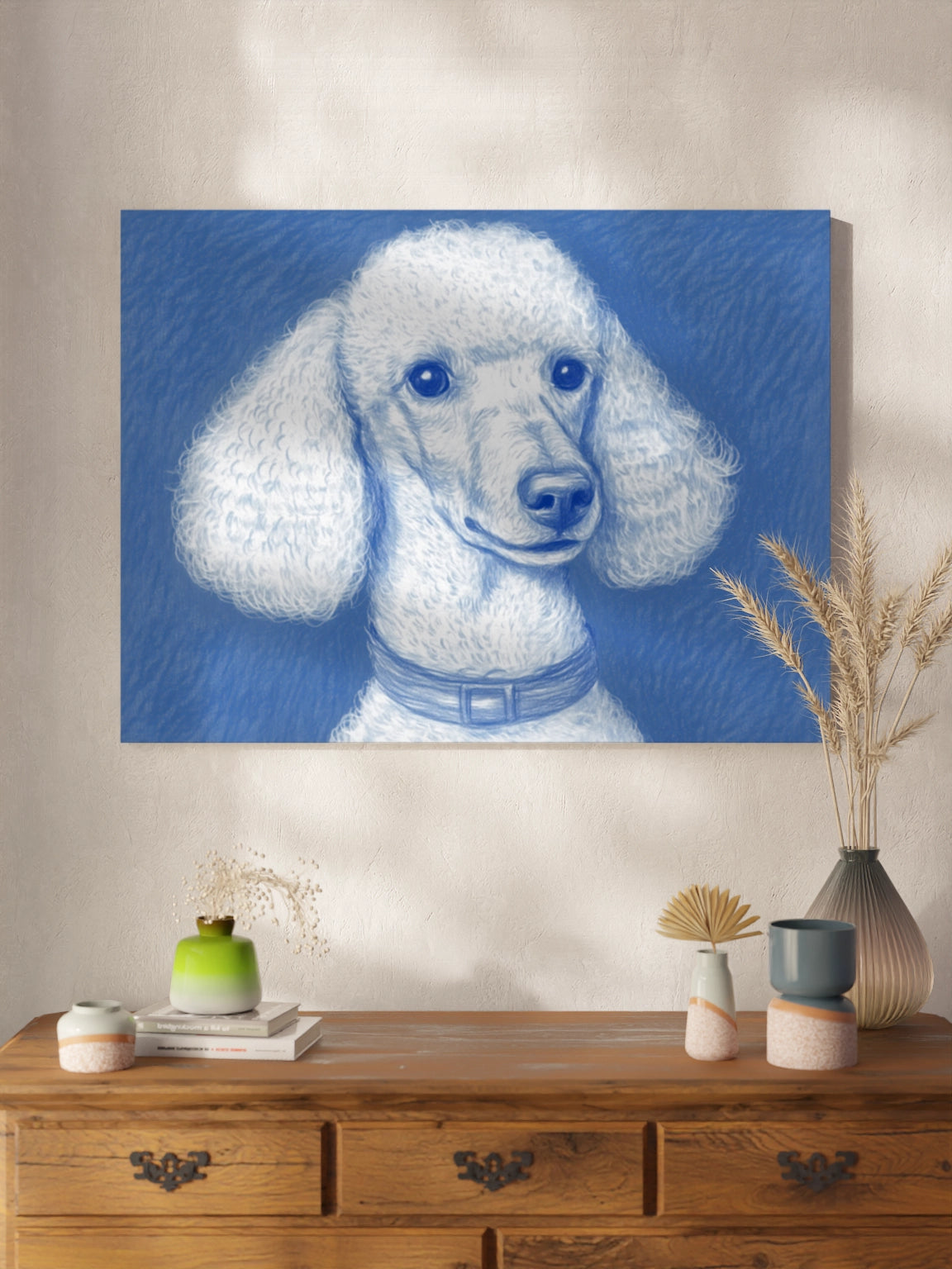 Картина Білий Пудель на Блакитному Фоні