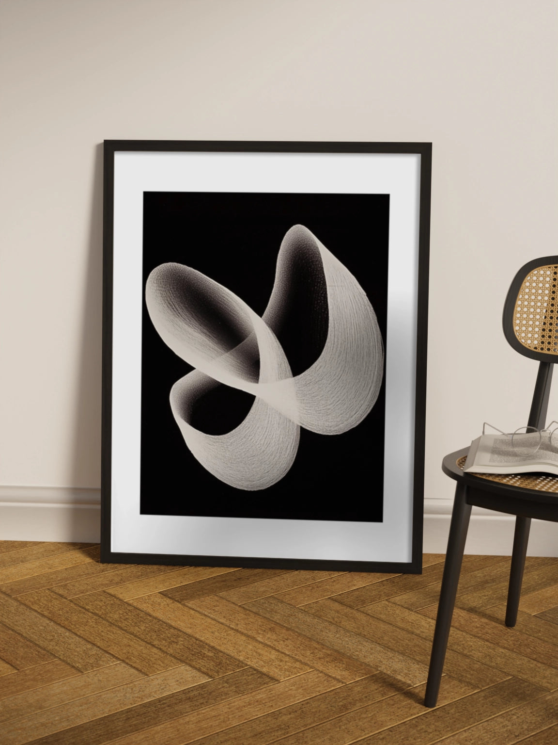 Картина "Біла форма на чорому" Мінімалізм Абстракція №1