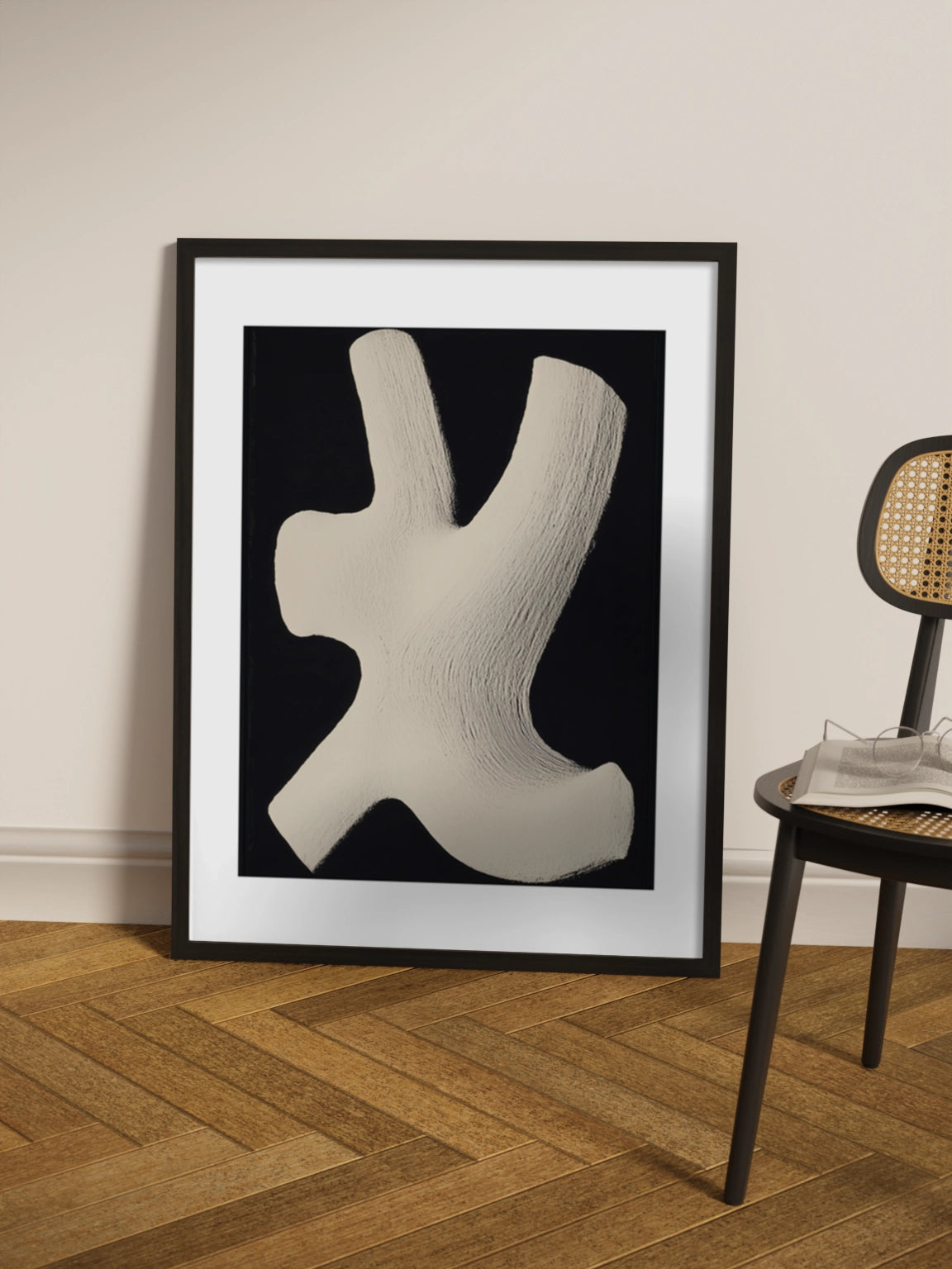 Картина "Біла форма на чорому" Мінімалізм Абстракція №2