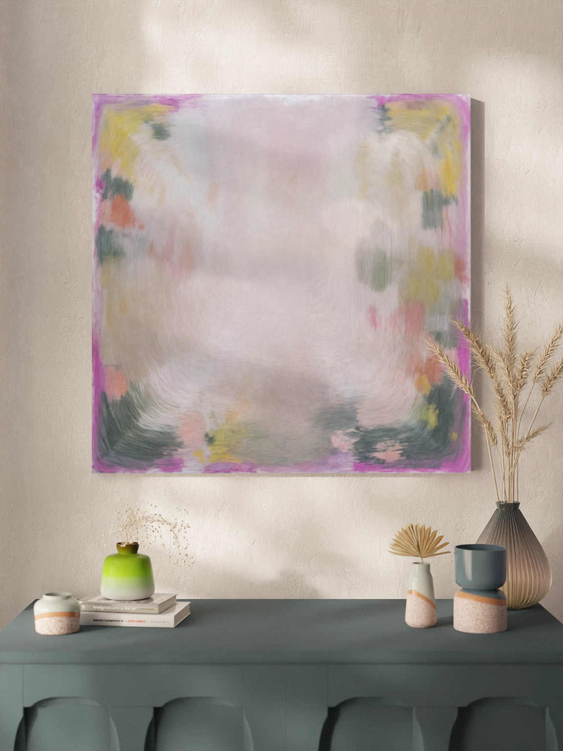 Абстрактна Картина Рожевий та Зелений Мінімалізм