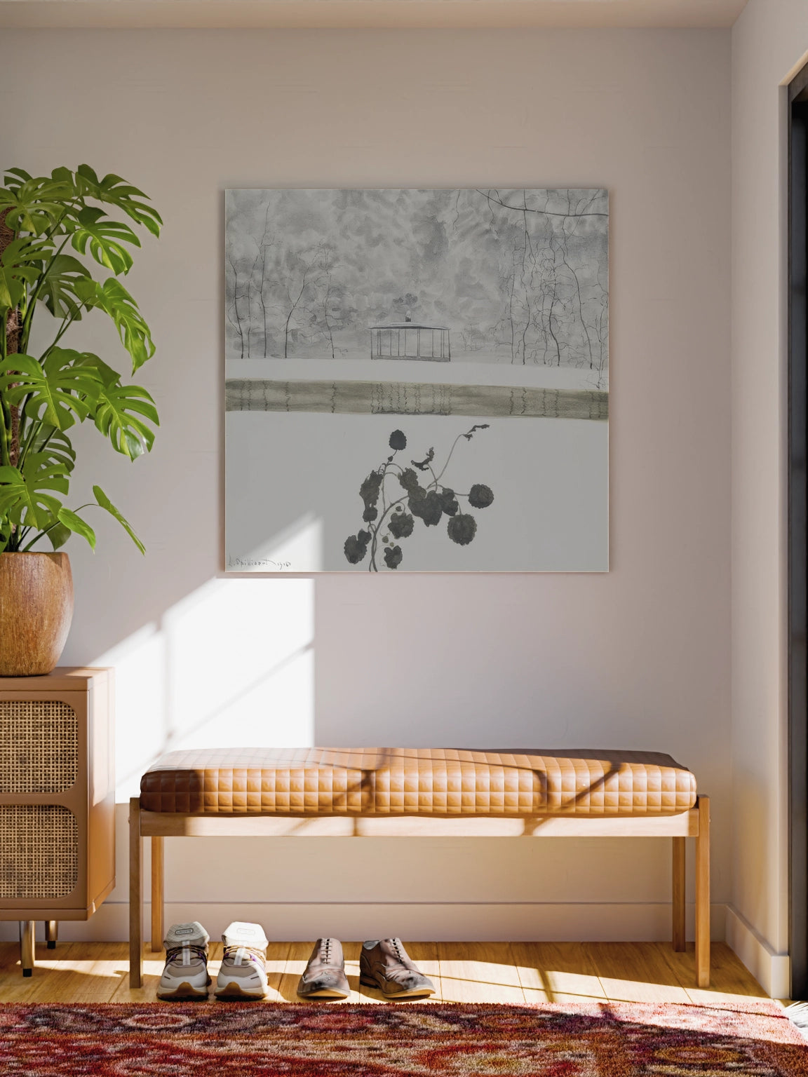 Картина «Сніговий пейзаж з плющем та кіоском»