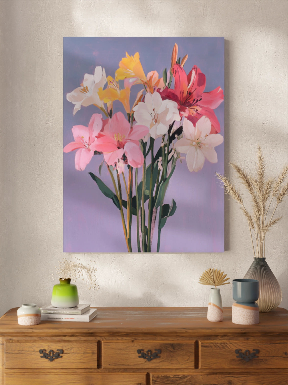 Друк Картина Букет Квітів на Блакитному Фоні