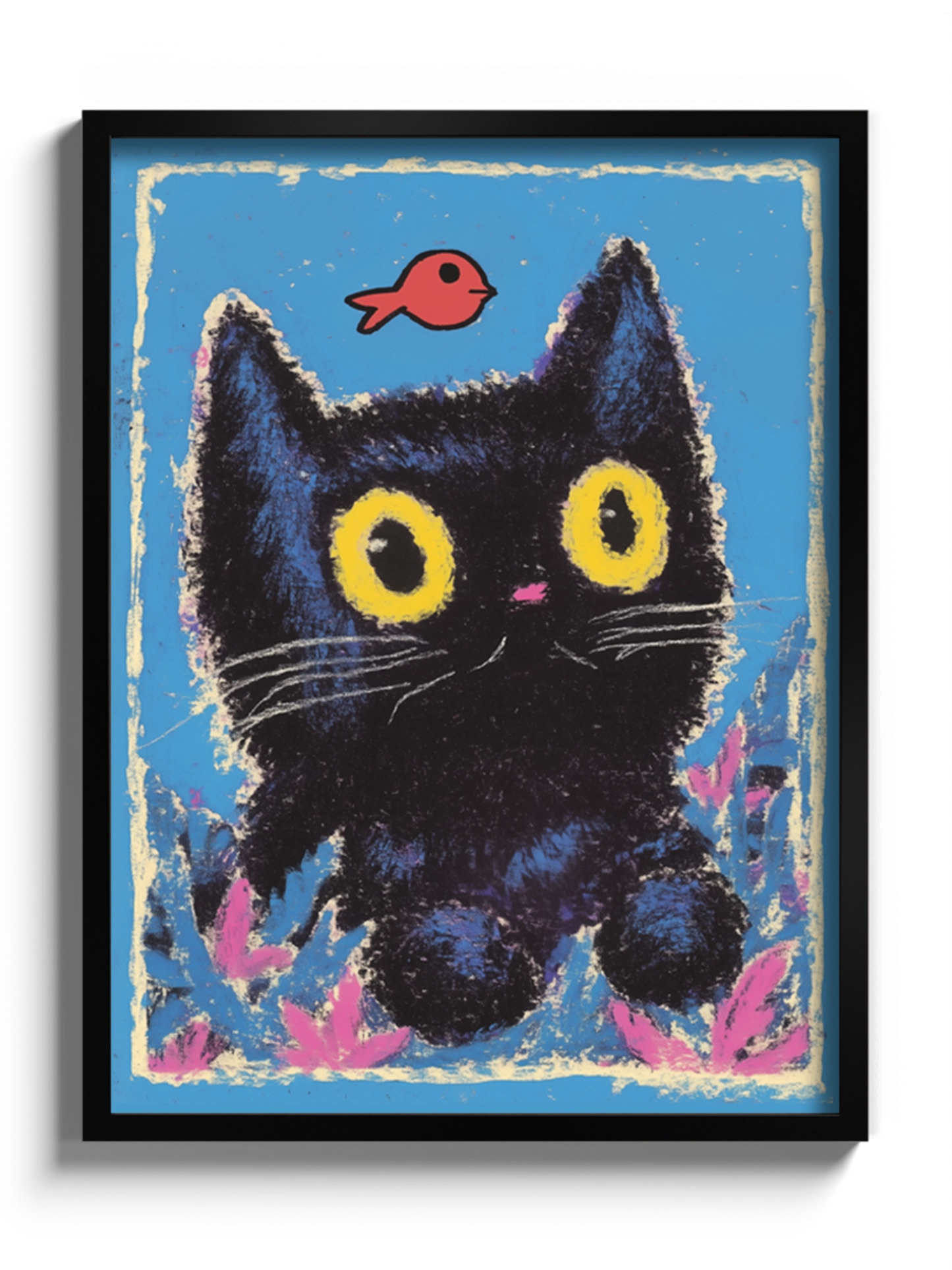 Друк Картина Чорна Киця та Рибка