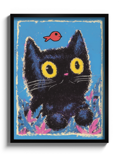 Друк Картина Чорна Киця та Рибка