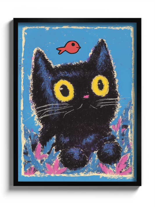Друк Картина Чорна Киця та Рибка