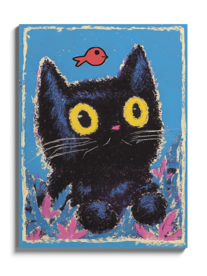 Друк Картина Чорна Киця та Рибка