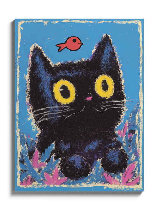 Друк Картина Чорна Киця та Рибка