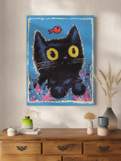 Друк Картина Чорна Киця та Рибка