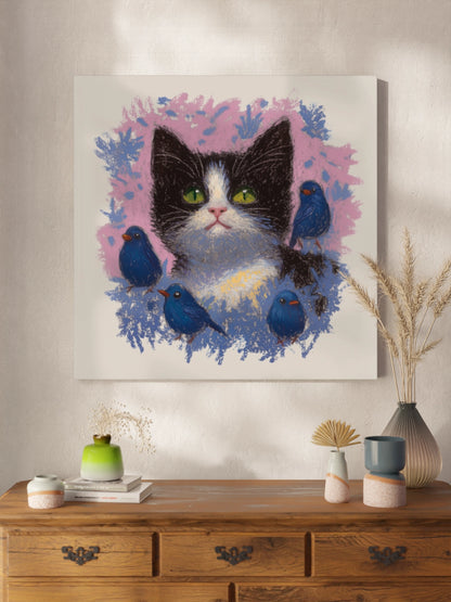 Картина Друк "Кошеня та Пташки"