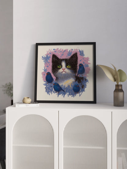 Картина Друк "Кошеня та Пташки"