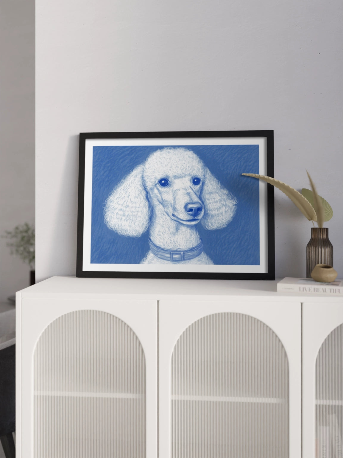 Картина Білий Пудель на Блакитному Фоні
