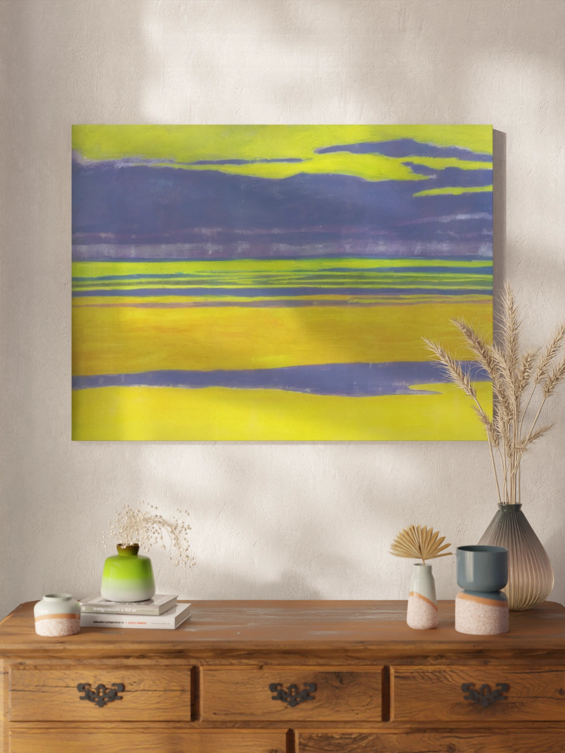 Картина "Жовтий і фіолетовий морський пейзаж"