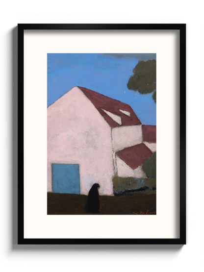 Друкована Картина "Ферма з рожевим фасадом, силует жінки"