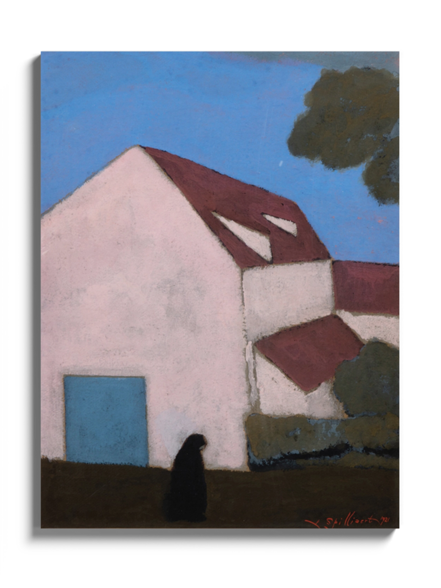 Друкована Картина "Ферма з рожевим фасадом, силует жінки"