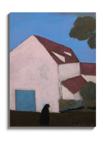 Друкована Картина "Ферма з рожевим фасадом, силует жінки"