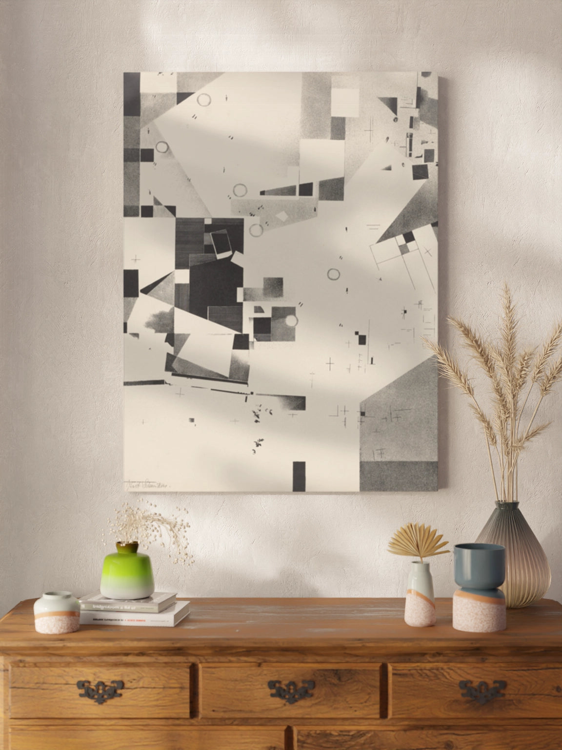 Друкована картина сіра геометрична абстракція