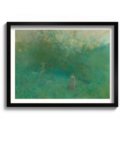 Друкована Картина зелений пейзаж "Біла береза"