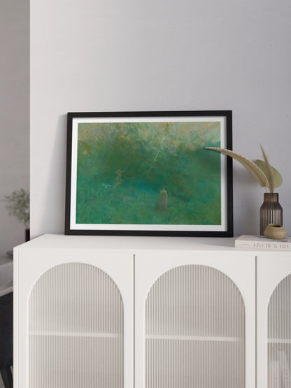 Друкована Картина зелений пейзаж "Біла береза"